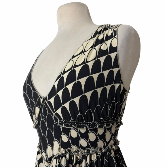 VTG Art Deco Scallop Print Smocked Empire Waist Babydoll Sleeveless Top Small - Picture 6 of 10